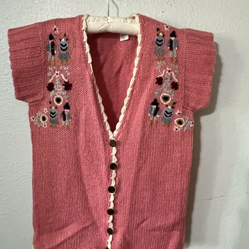Pink Knit Cardigan with Embroidered Details